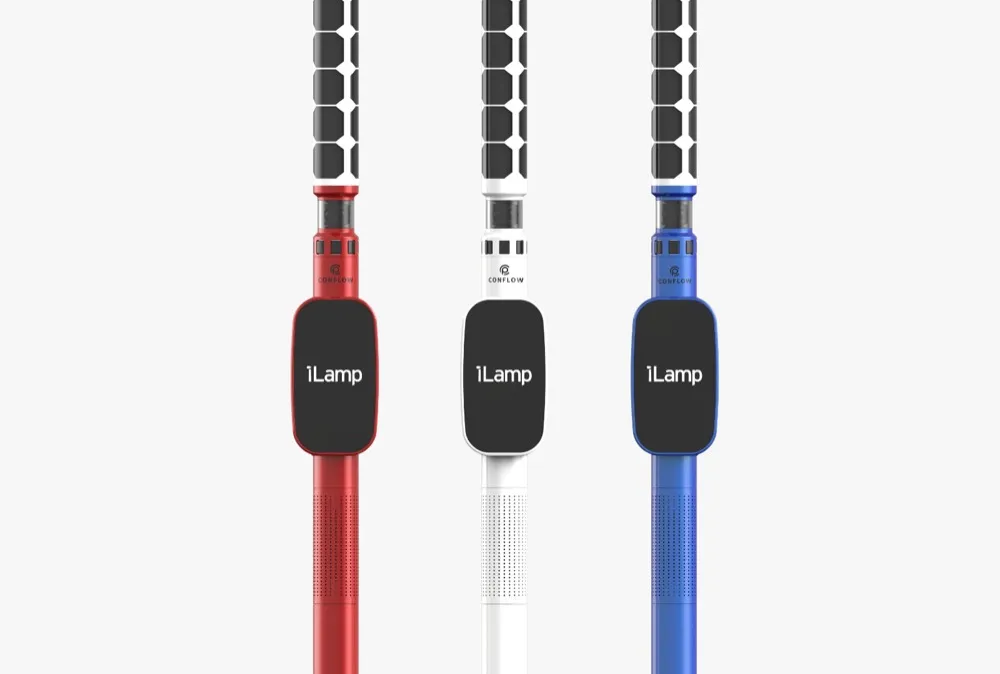 Image of three iLamps - one red, one white and one blue.