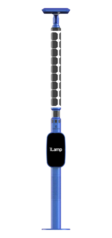 A blue iLamp, smart streetlamp